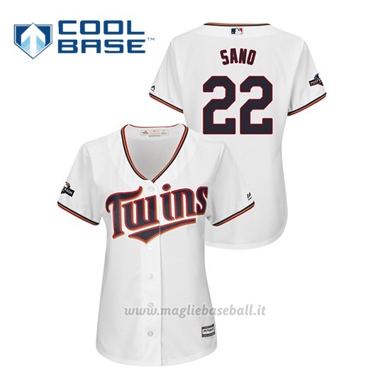 Maglia Baseball Donna Minnesota Twins 22 Miguel Sano 2019 Postseason Cool Base Bianco
